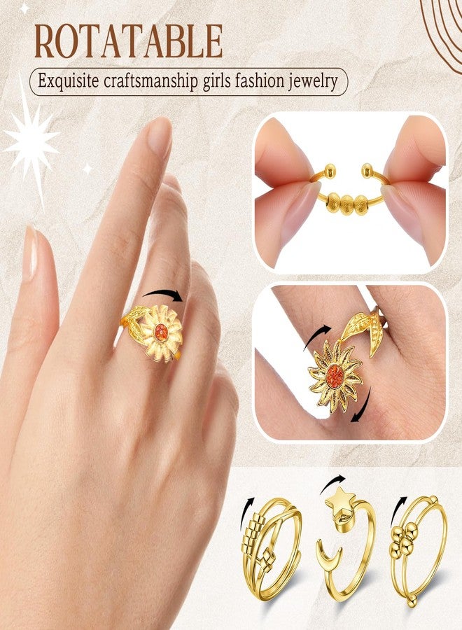 Highergo 20 Pcs Fidget Anxiety Rings for Women Alloy Open Adjustable Fidget Spinner Ring Rotatable Bead Rings for Adults Anxiety Relieving Stress (Gold) - Image 3